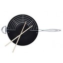 wok con griglia+bastoncini legno da 32cm.